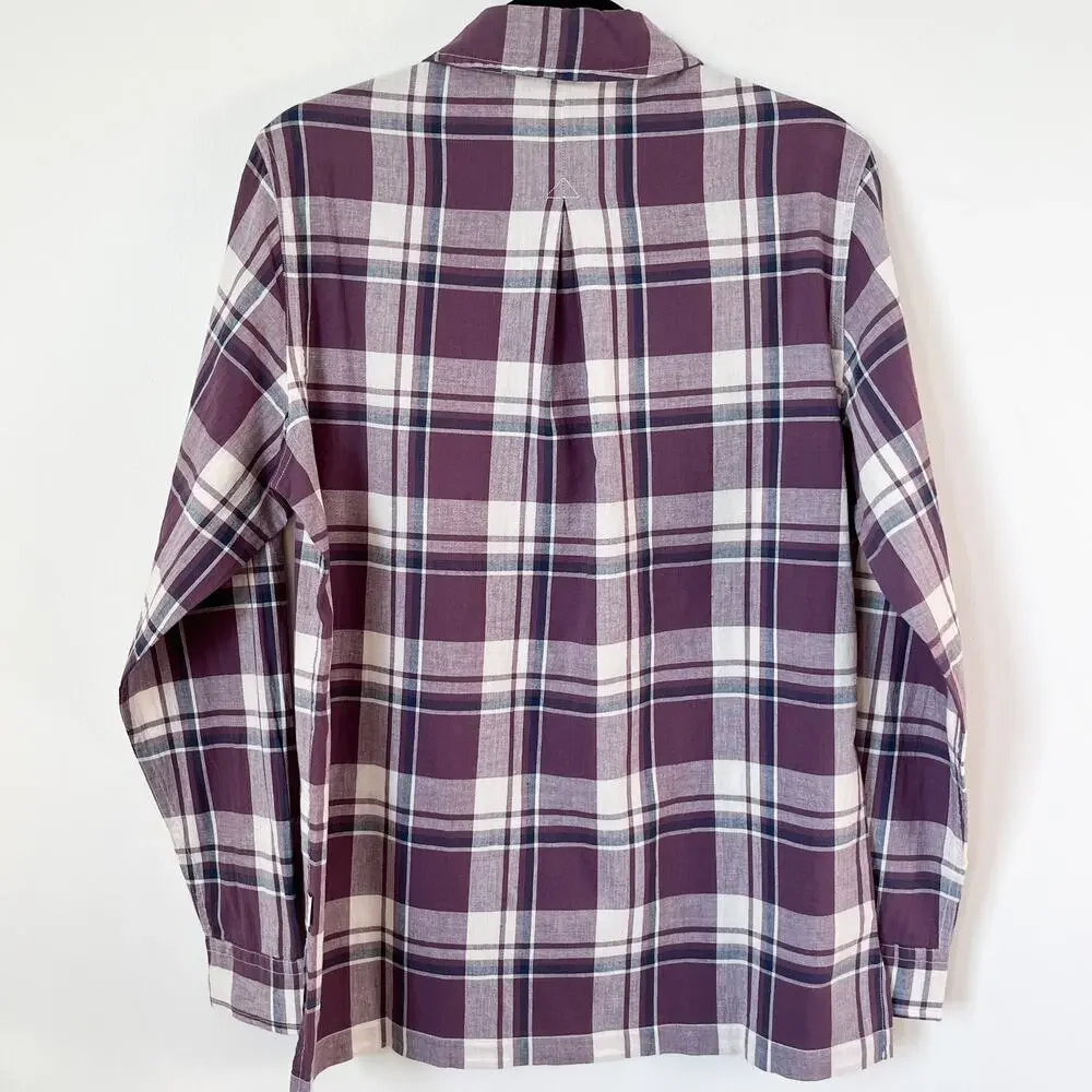 NEW AYR The Captain Shirt Madras Purple Rain Button up Front Pockets Plaid Small